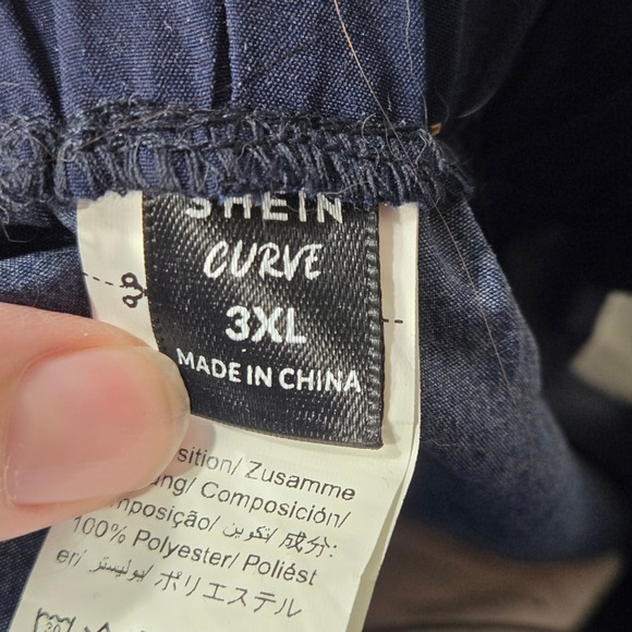 Shein Curve 3XL Navy Blue White Brushstroke Print 2 Piece Short Set Long Sleeve - Picture 4 of 5